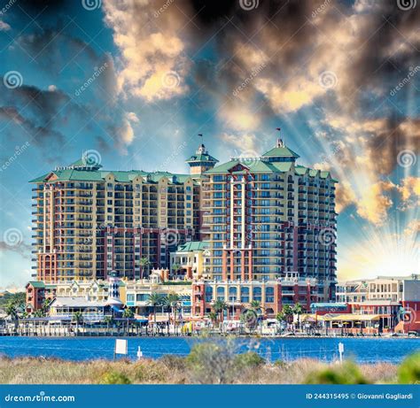 Destin Skyline And Buildings At Sunset Florida Editorial Image Image