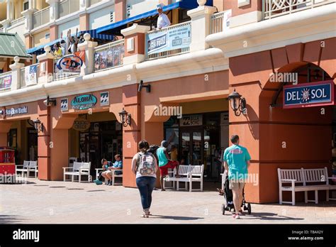 Destin Usa April 24 2018 Outdoor Outside Shopping Mall With People Shopping Many Stores