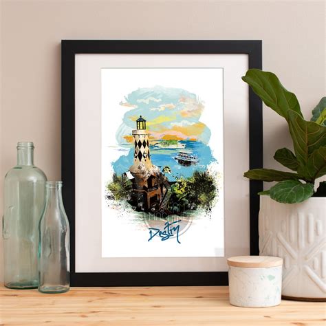 Destin Watercolor Skyline Destin Skyline Destin Art Destin Etsy