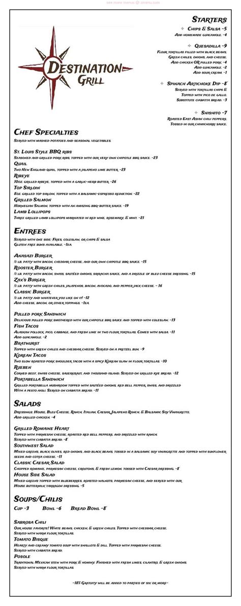 Destination Grille Menu Options