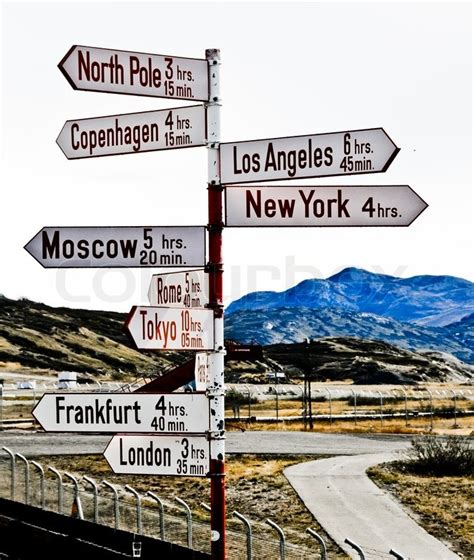 Destination Sign In Kangerlussuaq International Airport Stock Photo