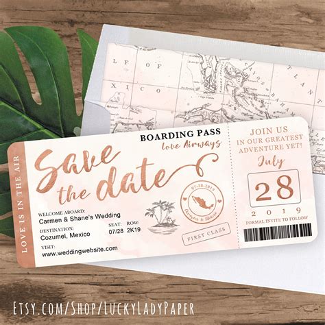 Destination Wedding Boarding Pass Save The Date Invitation Etsy Uk