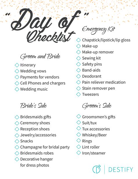 Destination Wedding Day Checklist Wedding Day Checklist Wedding