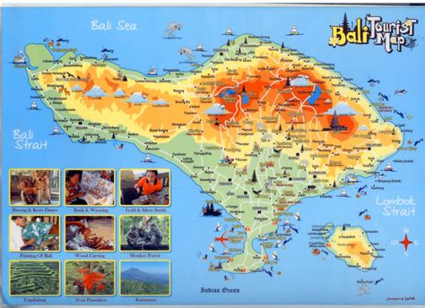 Detailed A4 Printable Map Of Bali Listing Popular Places Cities Tourist Resort Areas Temples