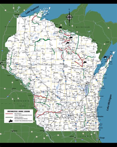 Detailed Maps Wisconsin Motorcycle Roads Travel Guide