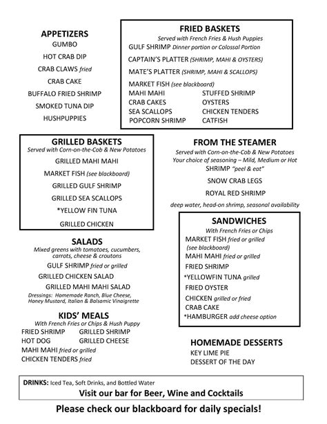 Dewey Destin Navarre Menu