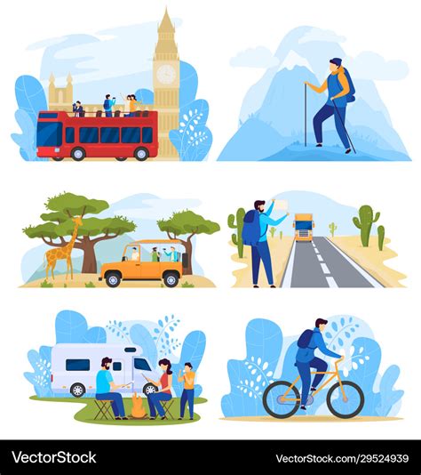 Different Ways Traveling People On Active Vector Image