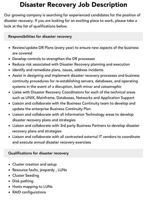 Disaster Recovery Job Description Velvet Jobs