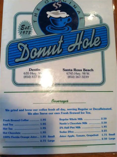 Donut Hole Bakery Cafe Destin FL Menu