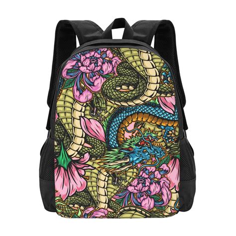 Douzhe Lightweight Backpack Colorful Vintage Fantasy Dragons Prints