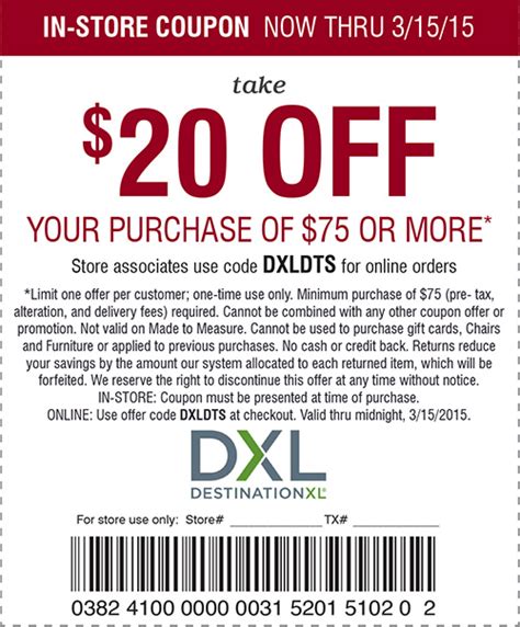 Dxl Printable In Store Coupons