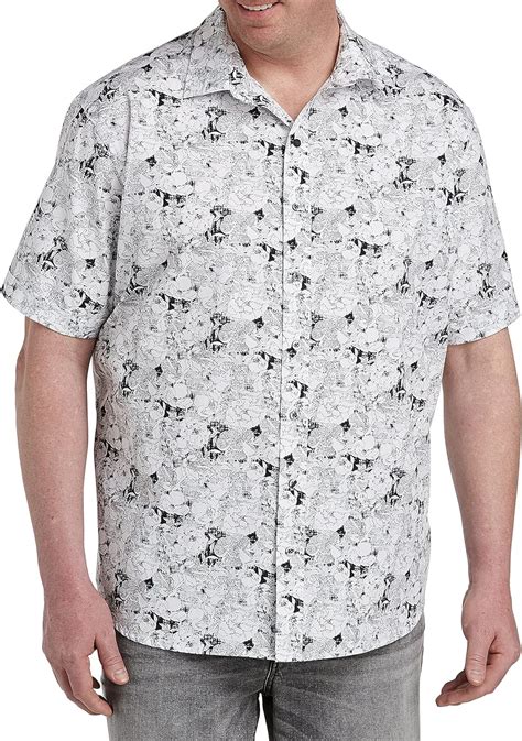 Dxl Synrgy Big And Tall Large Floral Print Sport Shirt White Black