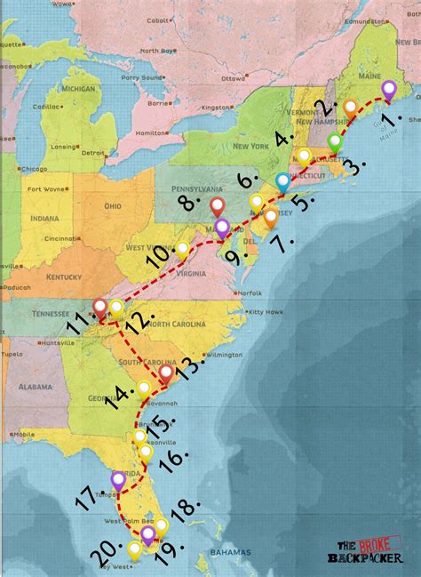 East Coast Road Trip Map Large World Map