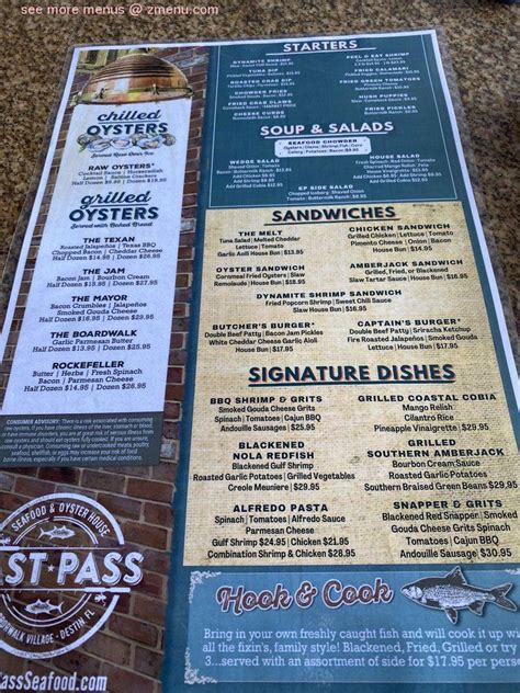 East Pass Seafood Oyster House Menu In Destin Florida Usa