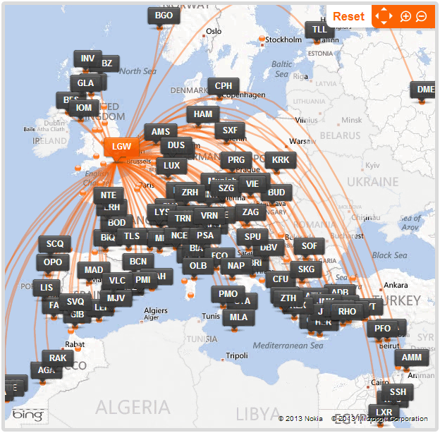 Easyjet Route Map From London Gatwick