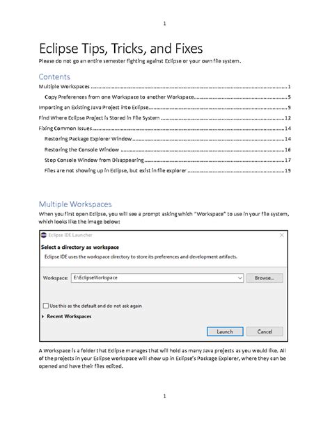 Eclipse Tips Tricks And Fixes Contents Multiple Workspaces Studocu