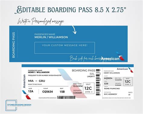 Editable Airline Boarding Pass Ticket Template Surprise Trip Etsy Israel