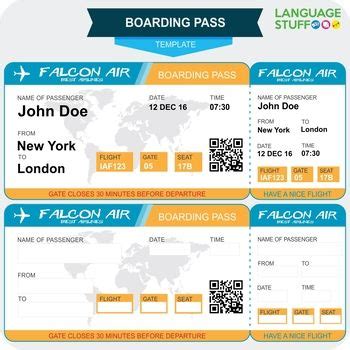 Editable Boarding Passes For Playing Dialogues At The Airport People