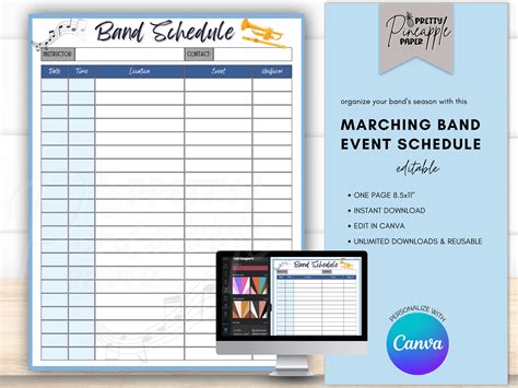 Editable Marching Band Schedule Template Fillable And Printable Reminder School Football