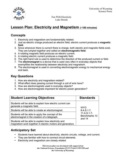 Electricity Detailed Contents