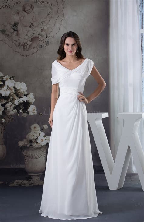 Elegant Destination Short Sleeve Zipper Chiffon Ruching Bridal Gowns Uwdress Com