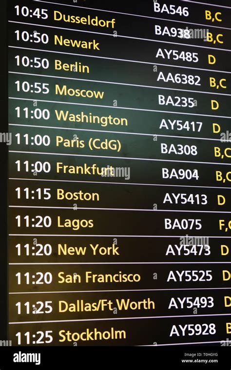 England London Heathrow Airport Terminal 5 Departure Board Showing