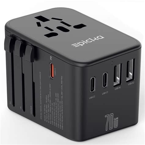 Epicka Universal Travel Adapter Gan International Plug Adapter With 3