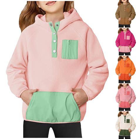 Eryao Vacation Deals Girls Fleece Pullover Hooded Sweatshirt Colorblock