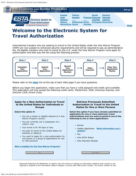 Esta Welcome To The Electronic System For Travel Authorization