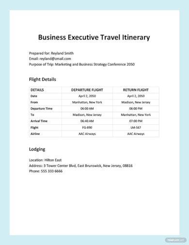 Executive Travel Itinerary Aaa Business Travel