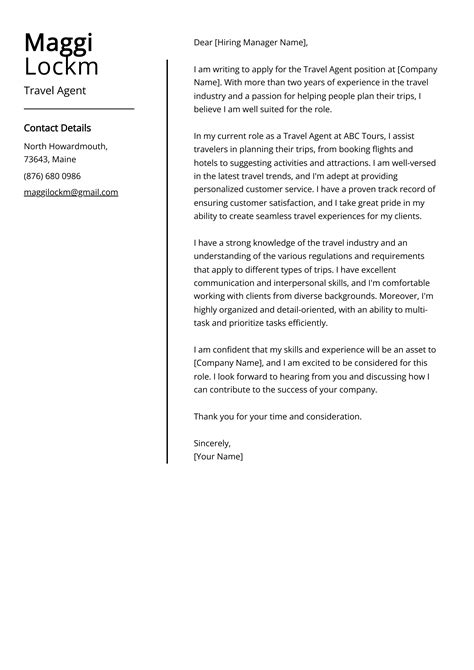 Experienced Travel Agent Cover Letter Example Free Guide