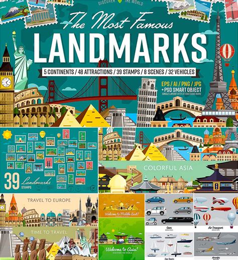 Famous Landmark Vector Design Images Tourist Poster With Famous