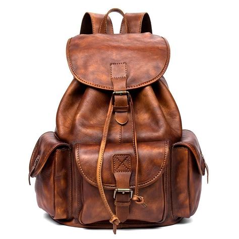 Fashion Brown Mens Leather 15Inchs Computer Backpack Cool Travel Backp