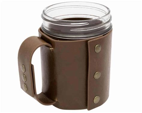 Faux Leather Sleeve With Handle Travel Mug For Mason Jars