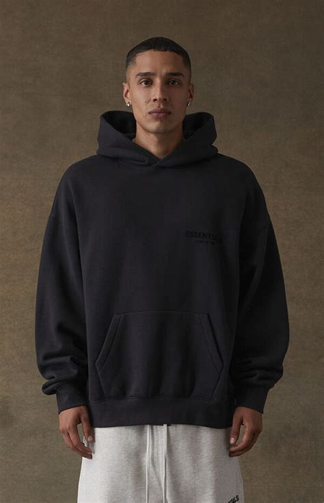 Fear Of God Essentials Pullover Chest Logo Hoodie Stretch Limo Black Fw22 Cn