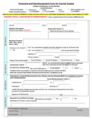 Fillable Online Aap Cornell Reimbursement And Honorarium For Cornell