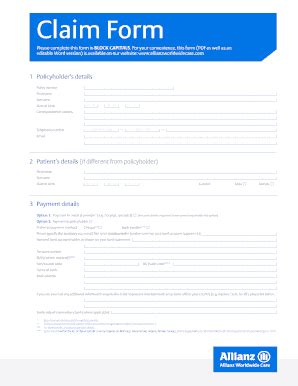 Fillable Online Allianz Claim Form Pdf Fill Out And Sign Printable Pdf Templatesignnow Fax