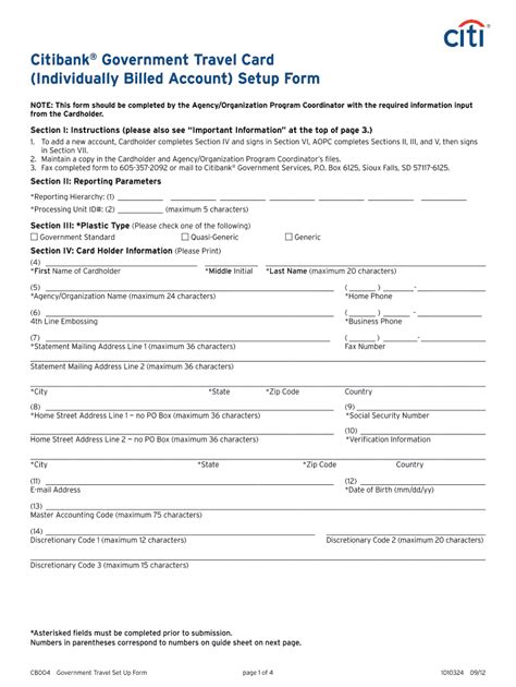 Fillable Online Citibank Government Travel Card Individually Billed Fax