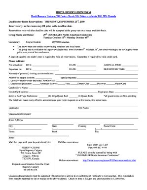 Fillable Online Usaee Hotel Reservation Form Hyatt Regency Calgary 700