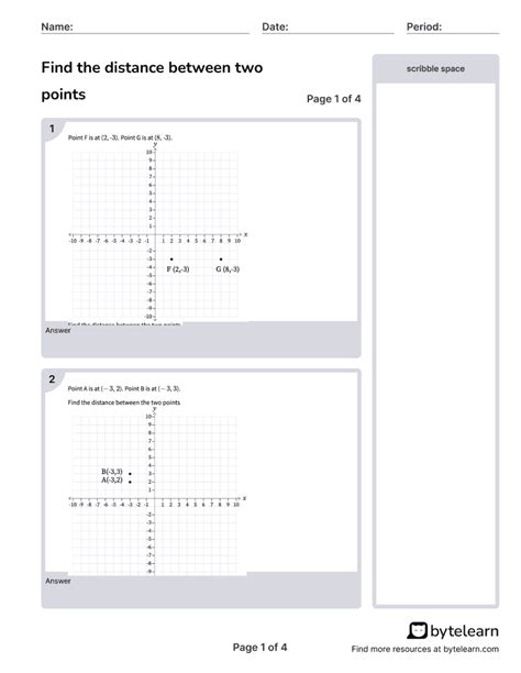 Find The Distance Between Two Points Worksheets Pdf 6 Ns C 8 6Th