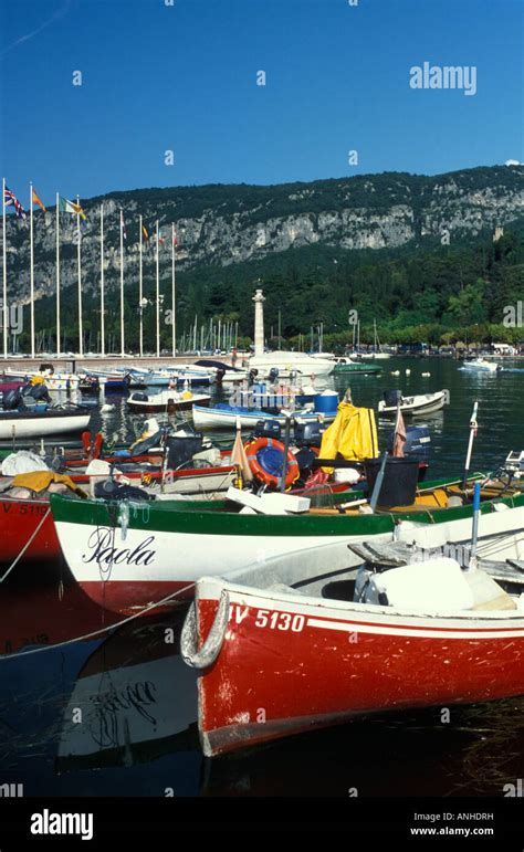 Fishing Boats At The Harbour Of Garda City At Garda Lake Italy Europe