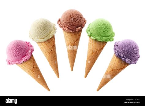 Five Ice Creams With Cones In Different Flavors Stock Photo Royalty Free Image 50838042 Alamy