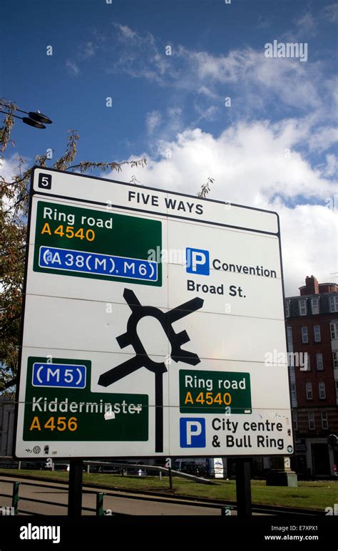 Five Ways Island Sign Birmingham West Midlands England Uk Stock Photo Alamy