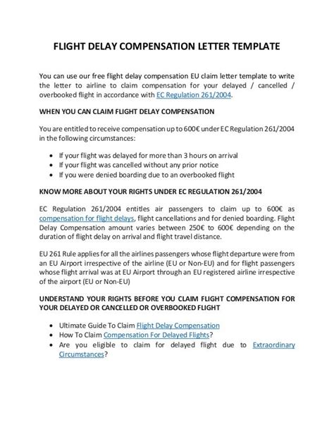 Flight Delay Compensation Letter Template Samples Letter Template Collection