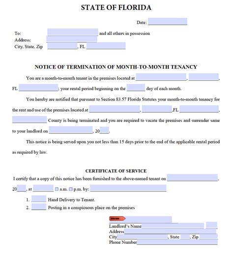 Florida 15 Day Notice To Vacate Template