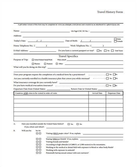 Free 38 Travel Forms In Pdf Excel Ms Word