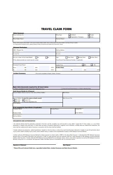 Free 39 Travel Claim Forms In Pdf Ms Word Excel