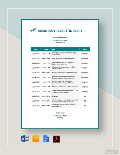 Free Business Travel Itinerary Template Of Travel Itinerary Template