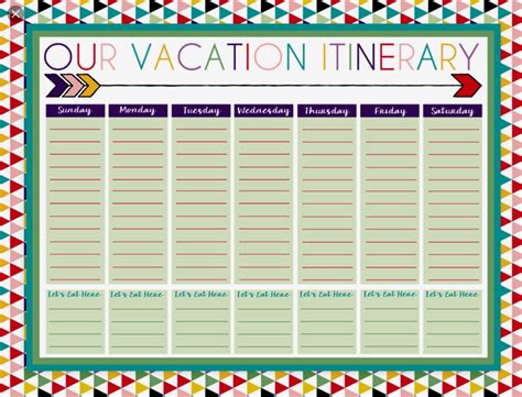 Free Family Vacation Itinerary Template Printable Templates