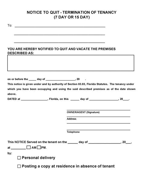 Free Florida 15 Day Notice To Quit Month To Month Tenancy Pdf